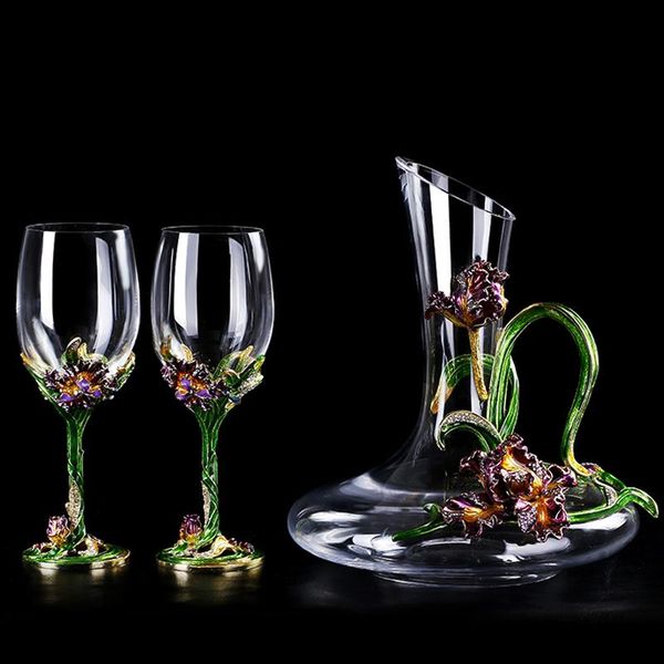 

wine glasses enamel irises lead-crystal glass red wakeup set cup champagne wedding gifts home drinking utensil
