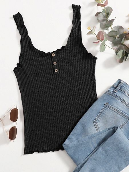 

lettuce trim waffle knit tank d1bu#, White