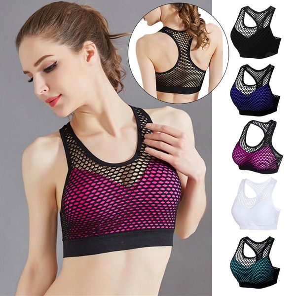 

mesh sports bra for women solid color underwear summer gym fitness exercise comfortable yoga bras ladies workout sports top, White;black