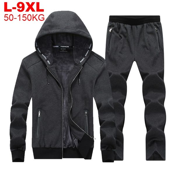 

winter thick men sports suit tracksuit hooded sportswear zipper sweats suits hooded mens tracksuits pants fleece warm sets male 210806, Gray