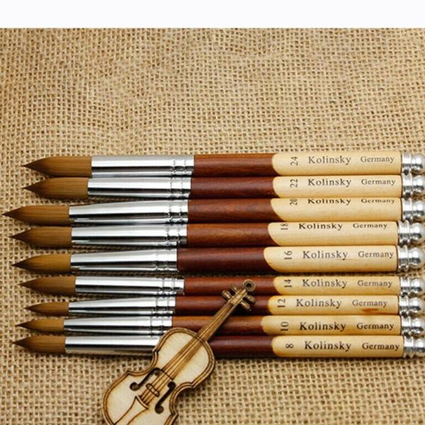 

nail brushes 4 pcs acrylic brush oval crimped shaped nails painting pen uv gel polish wood handle professional manicure powder, Yellow