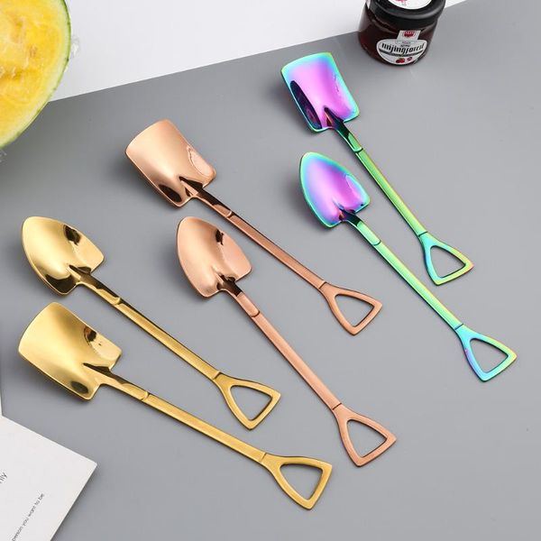 

spoons stainless steel iron shovel spoon coffee ice cream engineering retro cute square head kitchen gadget