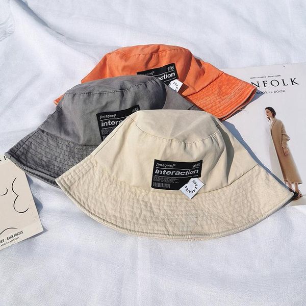 

wide brim hats spring and summer korean version of men women with wash cloth label fisherman hat outdoor sun japanese retro basin, Blue;gray