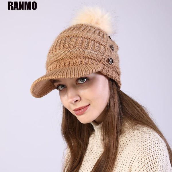 

beanie/skull caps ranmo women winter wool beanie hats buttons fashion korean style female big hair ball warm girls casual skullie knitted ha, Blue;gray