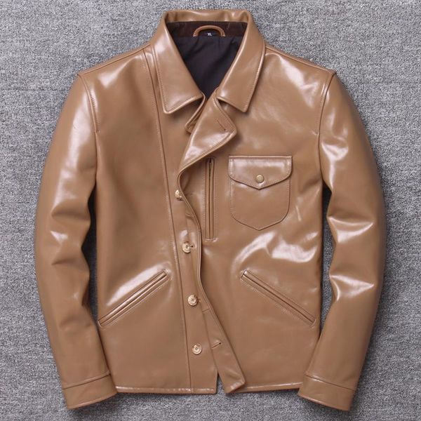 

men's leather & faux o beautiful khaki clothing male sluice gate member pure cowhide jacket do used batik genuine real, Black