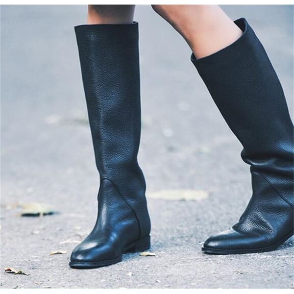

boots women black knee high ladies winter round foot shoes women's long design back from vintage lady street style wn7f