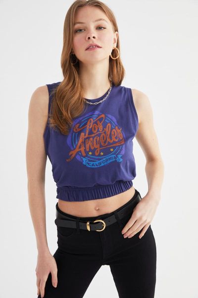 

women's t-shirt trendyol printed crop sleeveless knitted twoss21ts3385, White