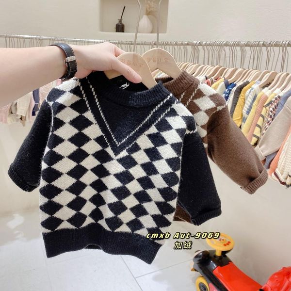 

pullover winter children's sweater, boys' and girls' sweater plaid, Blue