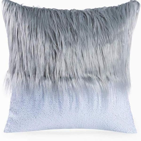 

cushion/decorative pillow long plush furry sequins splicing cushion cover 45x45cm scale glitters pillowcase living room sofa throw
