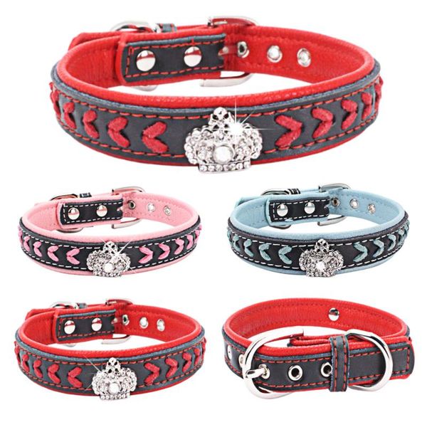 

dog collars & leashes pu leather collar diamond crown creative knitting necklace for medium pet accessories