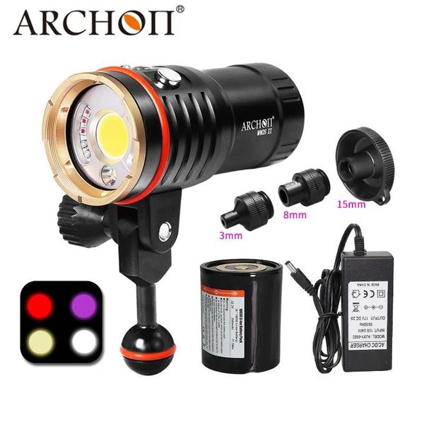 

archon dm20 ii wm26 ii diving video & spot lights max 6000 lumen underwater 100 meter waterproof dive video light with battery