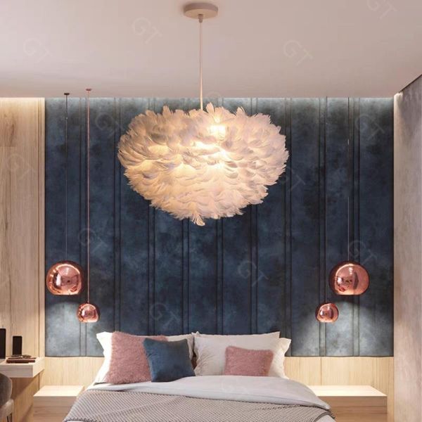 

pendant lamps feather chandelier children's room crystal bedroom nordic design gloss retro attic wedding decoration