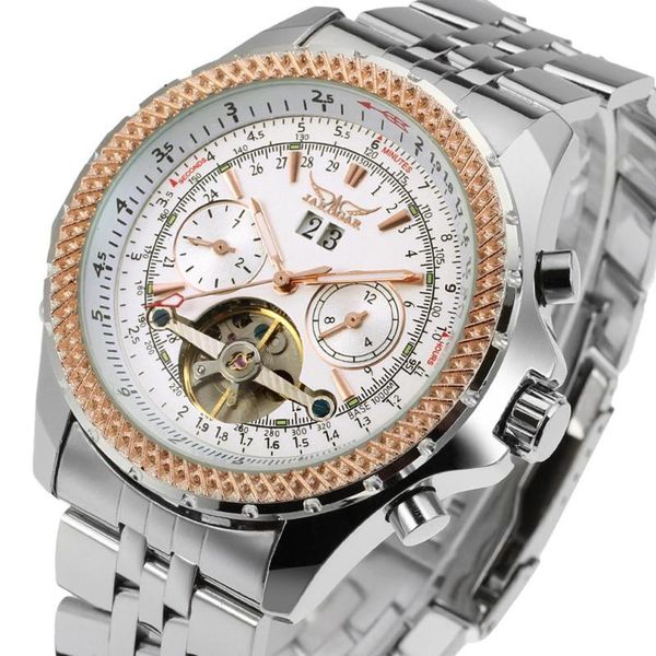 

wristwatches jaragar automatic movement navigation tourbillon dial luxury stainless steel for men fashion sports male watch, Slivery;brown