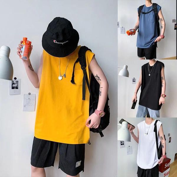 

men' tank summer solid color waistcoat sleeveless t-shirt men loose casual top, White;black