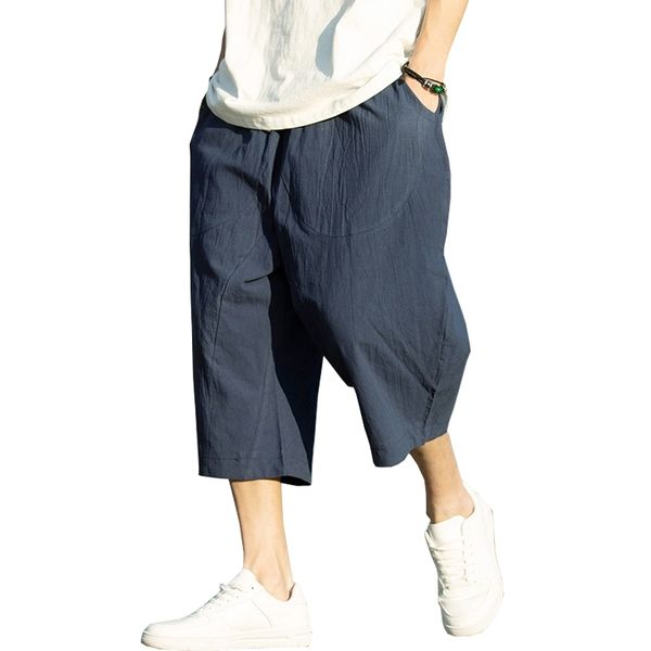 

men's pants summer style loose streetwear solid men calf length harem linen wide leg joggers harajuku sweatpants abz403 3z2u, Black