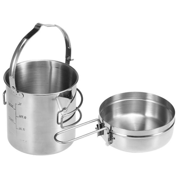 

camp kitchen 1l camping kettle stainless steel cooking pot portable outdoor backpacking with foldable handle