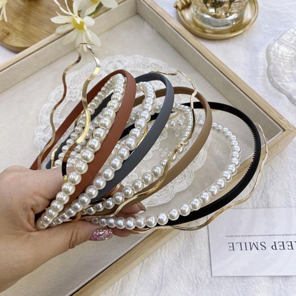 

hair accessories 3pcs solid frosted hairband combination pearl hoop bands for women fashion wave alloy thin headband girls