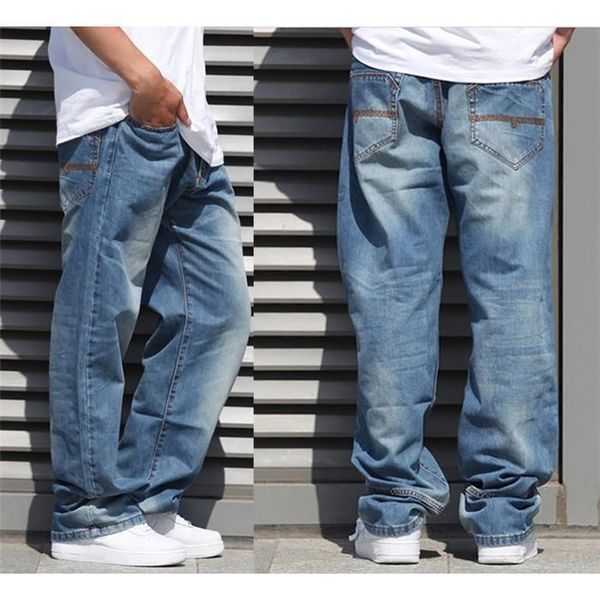 

mens baggy hip hop pants denim skinny jeans trousers for men skateboard pants plus size 30-46 fs4953, Blue