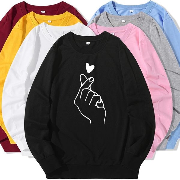 

2021 new o-neck women autumn hoodies print hand heart sweatshirt oversized clothing streetwear fashion lady hooded yh0m, Black