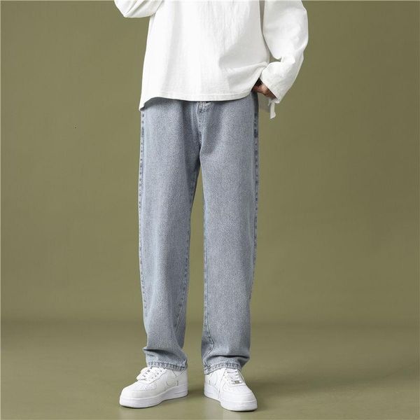 

korean wide-leg jeans men's fashion casual jeans men streetwear spring loose hip-hop straight denim trousers mens -2xl, Blue