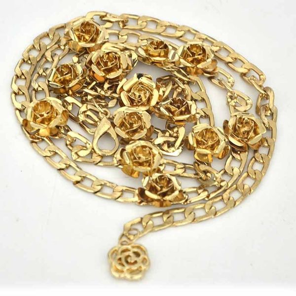 

women's belt women's metal decoration gold rose waist chain, Black;brown