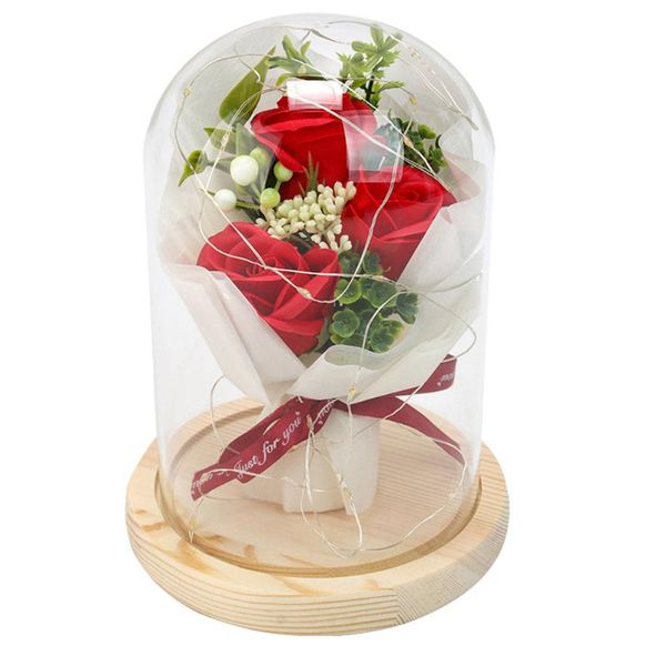 

party decoration led night lights three rose flower glass dome fairy string home decor valentine day wedding birthday
