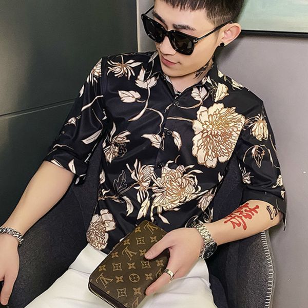 

2021 will see flower of men fine fit streetwear shirts short sleeve casual shirt social party men's clothes chemise homme 4kap, White;black