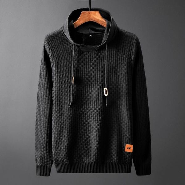 

2021 men hooded wool pullover autumn warm winter patchwork long sleeve slim fit clothes knitted casual male sweater pull homme, White;black
