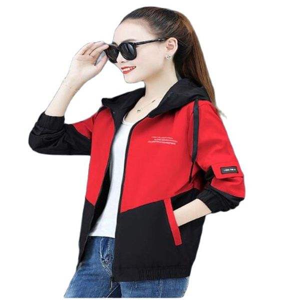 Damenjacken 2021Koreanische Version Baseballuniform Frauen/Mädchen Briefdruck Langarm Reißverschluss Kapuzenjacke Outdoor Casual Lose Dünne Außenjacke