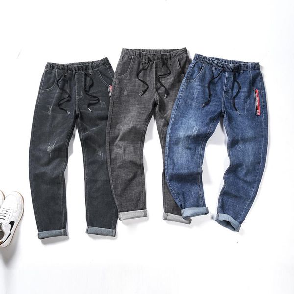 

men's jeans plus size -10xl spring autumn 2021 cowboy men's loose brand black stretch korean harajuku bf wind small feet teenage, Blue