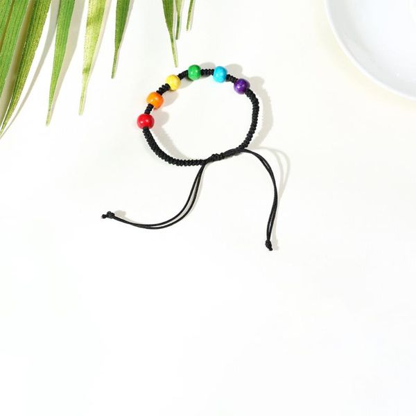 

knitted bracelet rainbow color beads wristband adjustable hand strap black, Golden;silver