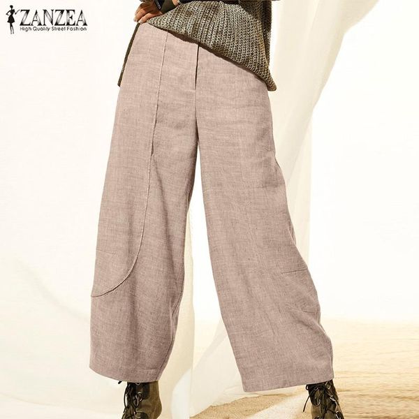 

women's pants & capris zanzea 2021 elegant solid womens wide leg trousers autumn button front zipper long pantalon woman casual palazzo, Black;white