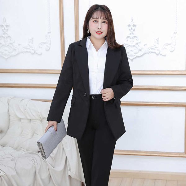 

xl-9xl oversized women's clothing high-quality stretch suit professional formal jacket loose female work clothes 2-piece 210527, White