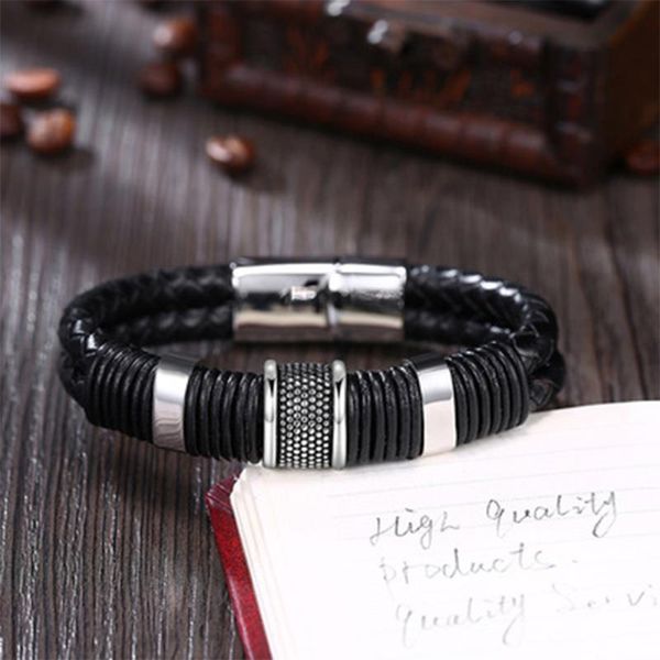 

link, chain men's bracelet titanium steel simple braid style wristband magnetic buckle closure for couple ll@17, Black