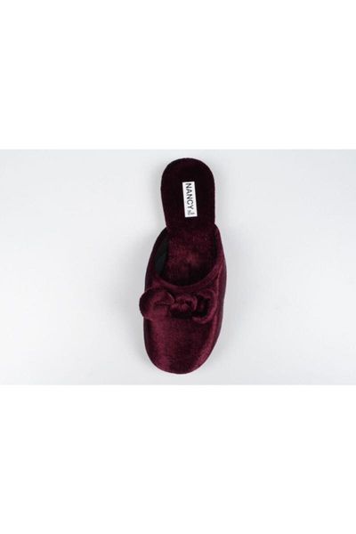 

slippers women's velvet burgundy bow home slipper, Black