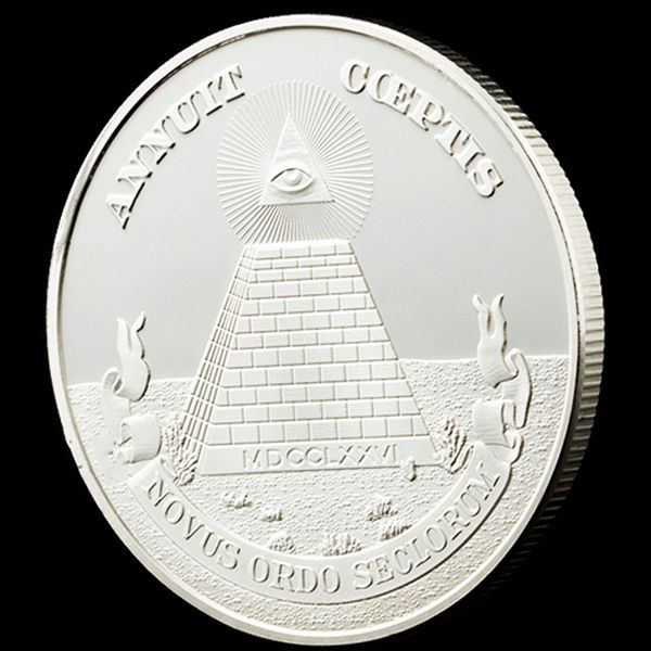 

10pcs non magnetic crafts ason masonic challenge coins all-seeing eye silver plated coin with pyramid badge collection