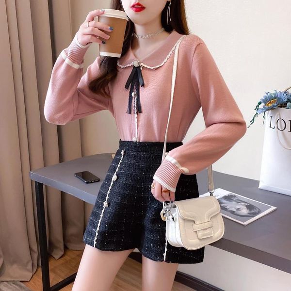 

women's two piece pants knit small sweet wind wide-legged two-piece outfit, White