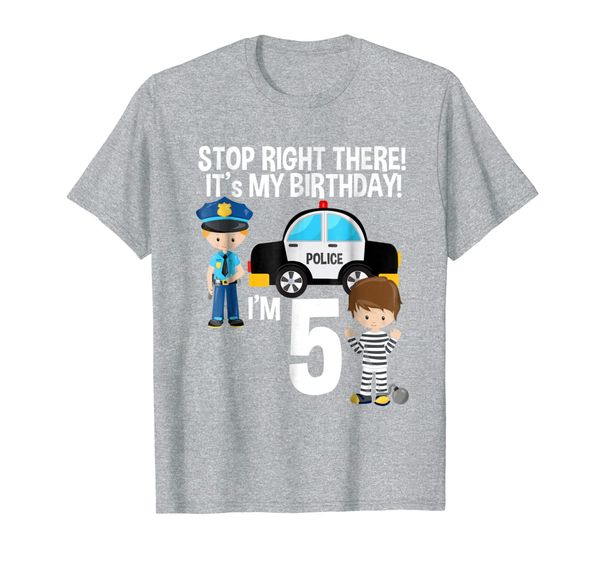

5th birthday police car police man age 5 birthday t shirt, White;black