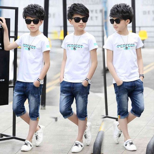

sport suits teenage summer boys clothing sets short sleeve t shirt amp pants casual 3 5 6 7 8 9, White
