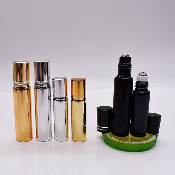 

10/30/50/100pcs essential oil bottle 5ml/10ml roll on stainless steel roller ball massager cream coloured glass perfum bottle