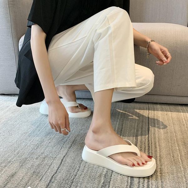 

slippers shoes women casual rubber flip flops platform med slides pantofle soft luxury hawaiian flat 2021 summer pu, Black