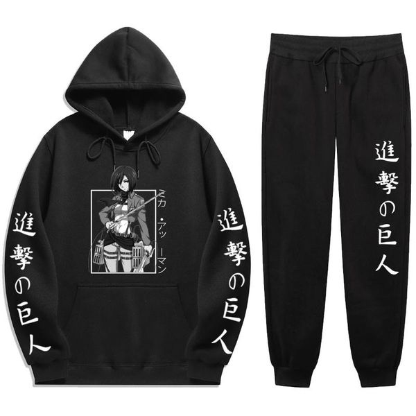 

men's tracksuits japan anime attack on titan 2021 autumn print casuaisets hoodies + pants two-piece and vogueattack wo, Gray