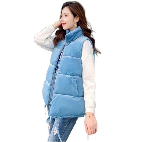 

women's vests winter for women waistcoat 2021 female sleeveless jacket zipper short ladies coat stand collar warm velvet vest outwear, Black;white