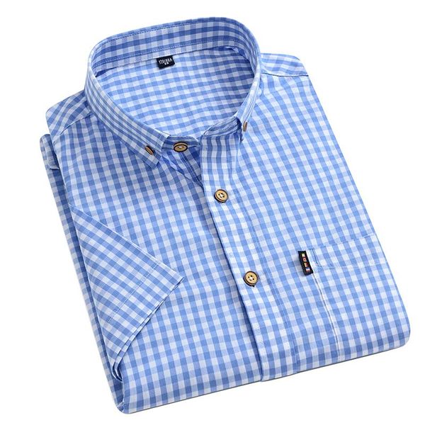 

men's casual shirts aoliwen brand men 100% cotton plaid short sleeve black for clothing button up shirt 2021 camisas para hombre, White;black