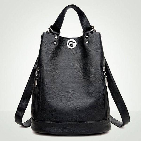 

outdoor bags women female anti-theft backpack classic pu leather solid color backpacks fashion shoulder bag vintage travel rucksack