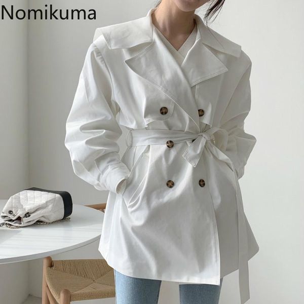 

women's trench coats nomikuma elegant double breasted women solid color sash lace up long sleeve windbreaker korean chic 3c830, Tan;black
