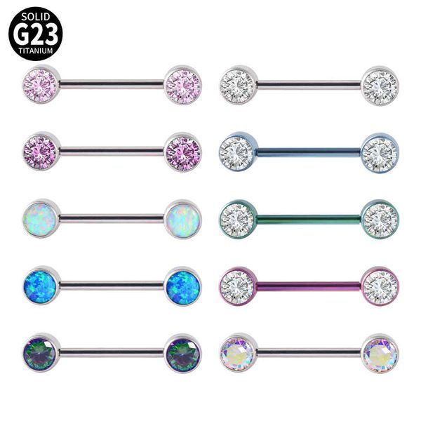 2PCS G23 Titan Sexy Schild Bars Piercing Opal CZ Edelstein 14G Intern Gewinde Nippel Barbells Frauen Trendy Mamilo Schmuck