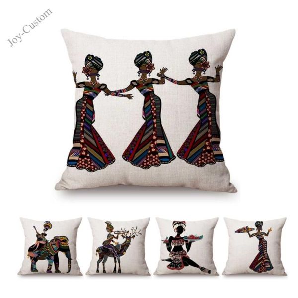 

abstract africa art dancing african women painting exotic decoration style cushion cover elephant cotton linen sofa throw pillow