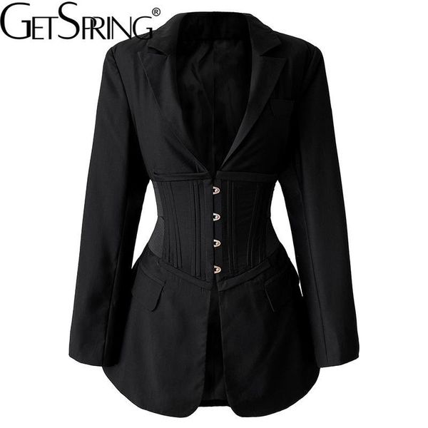 

women's suits & blazers getspring women coat black whitet long and jackets all match vintage casual suit coats 2021 fashion, White;black