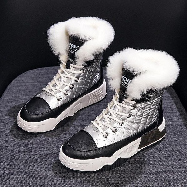 

boots laasimi wool fur women snow fashion shearling ladies wedges shoes woman genuine leather lace up footwear 2021, Black